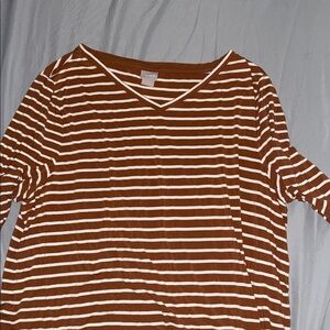 Chico's Brown and White Striped Top